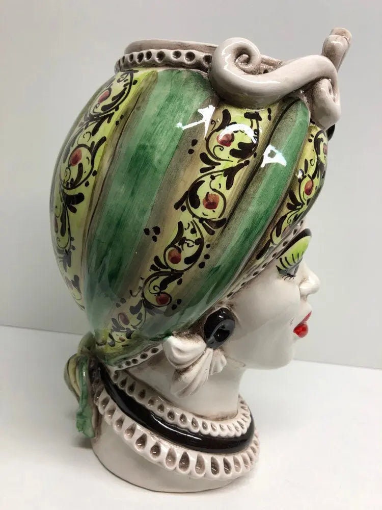 Teste di Moro Moresca Ceramica Caltagirone cm H.28 L.19 Artigianale Decorazione 2020 Verde DD CERAMICHE SICILIANE