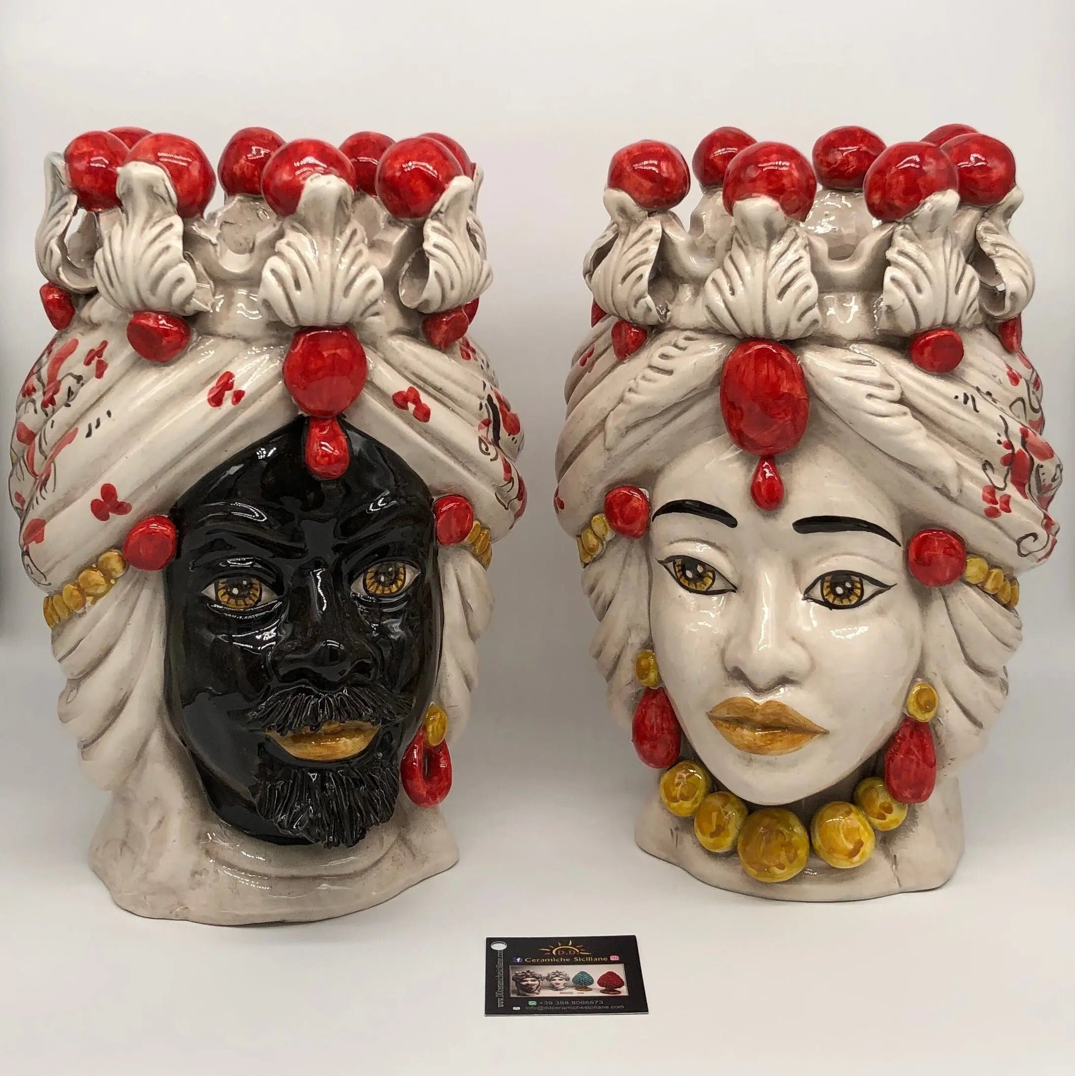 Teste di Moro Seicento Ceramica Caltagirone cm H.30 L.20 Artigianale Rosso DD CERAMICHE SICILIANE