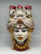 Teste di Moro Seicento Ceramica Caltagirone cm H.40 L.26 Artigianale Bordeaux Giallo - DD CERAMICHE SICILIANE