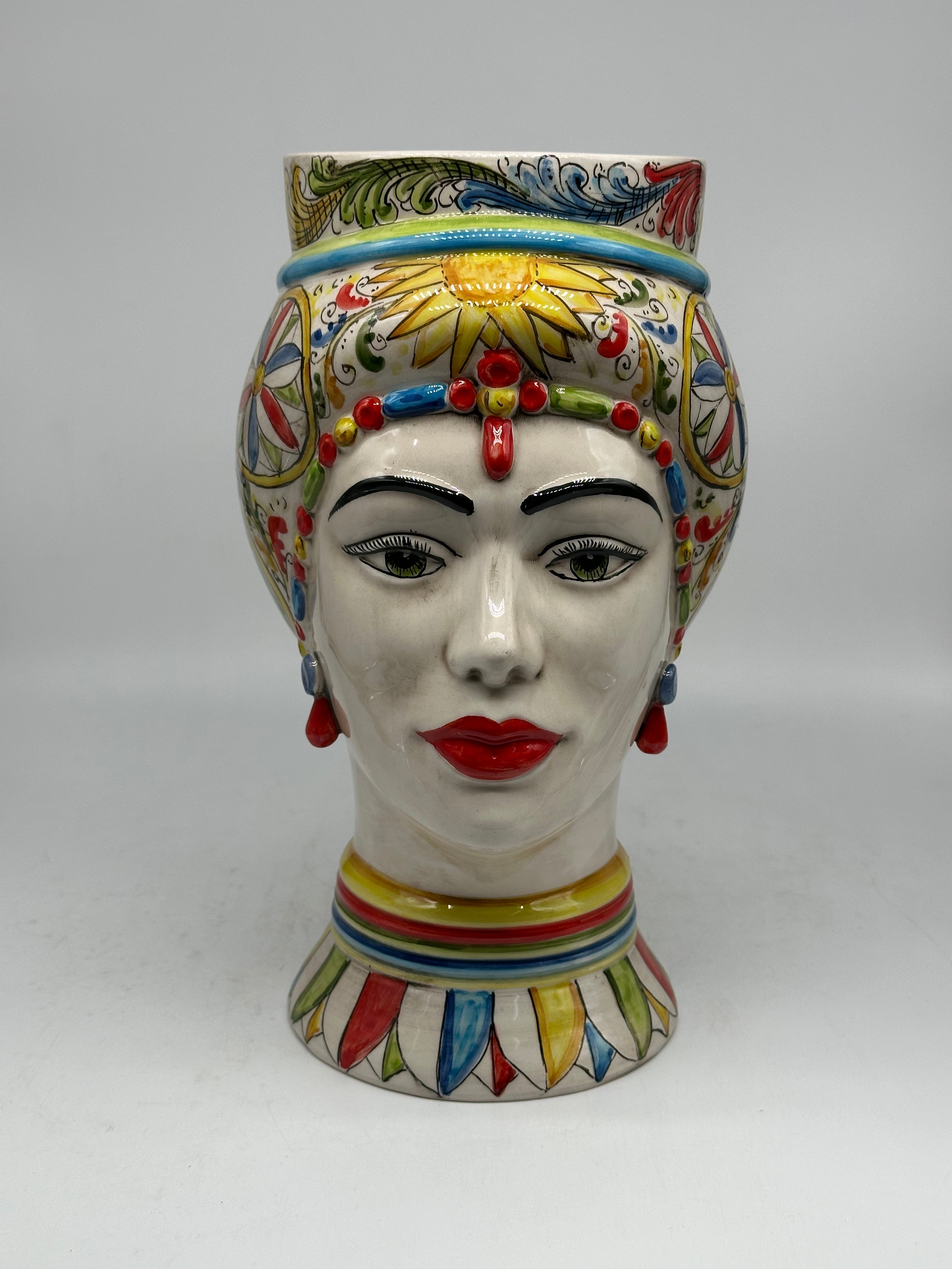 Teste di Moro Token Ceramica Caltagirone cm H.31 L.18 Artigianale Decoro Carretto V.2 - Donna - TESTA DI MORO