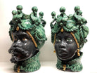 Teste di Moro Zefiro Ceramica Caltagirone cm H.43 L.26 Artigianale Verde Nero Oro DD CERAMICHE SICILIANE