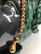 Teste di Moro Zefiro Ceramica Caltagirone cm H.43 L.26 Artigianale Verde Nero Oro DD CERAMICHE SICILIANE