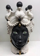 Teste di Moro Zefiro Ceramica Caltagirone cm H.43 L.26 Artigianale Bianco Nero Oro DD CERAMICHE SICILIANE